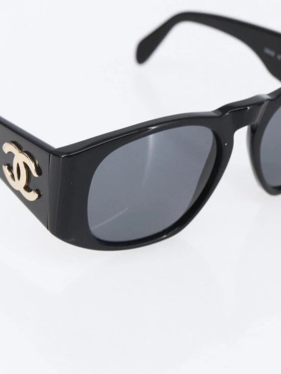 CHANEL COCO Mark Sunglasses plastic Black CC Auth 151144 main image 7